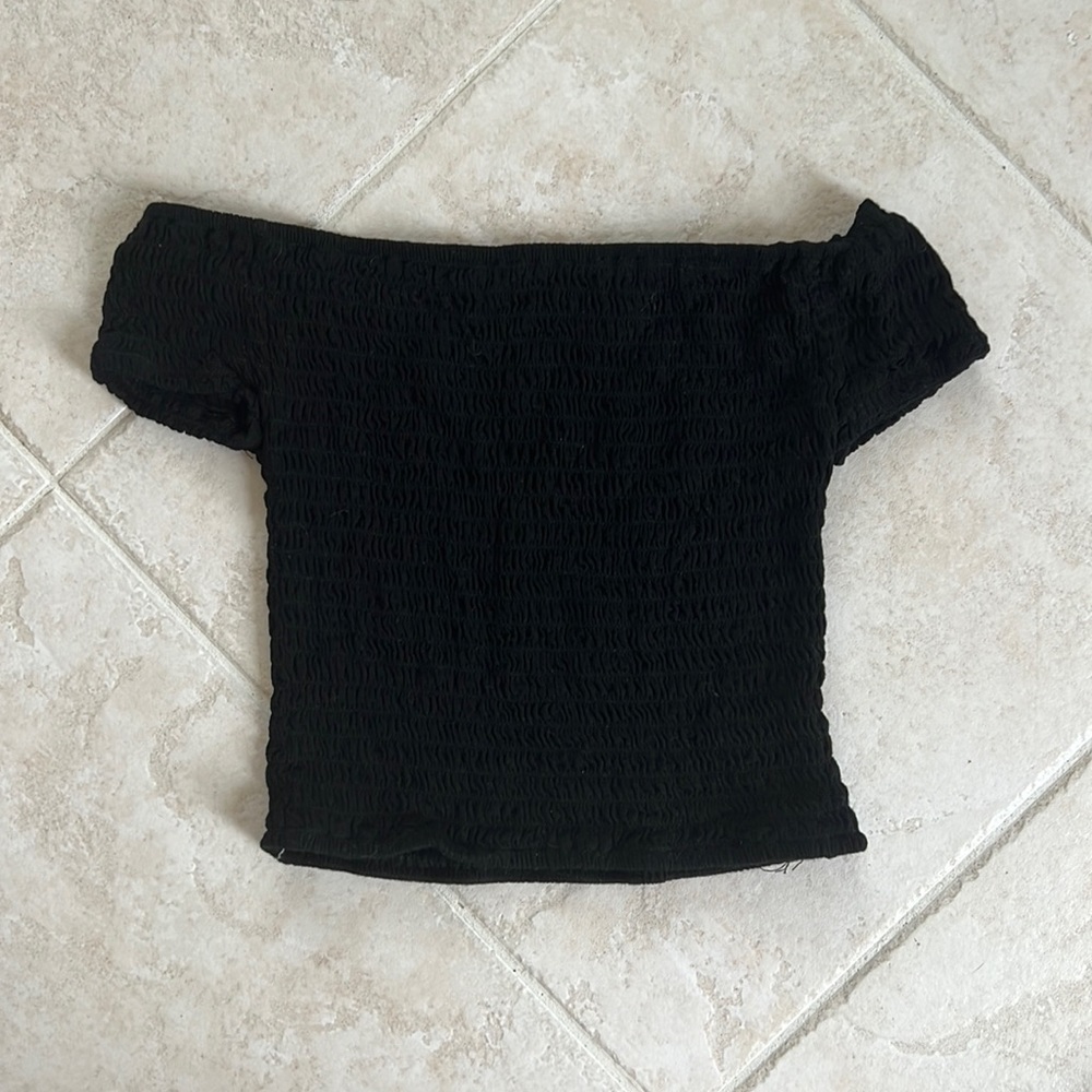 Black Ribbed Off the Shoulder Top